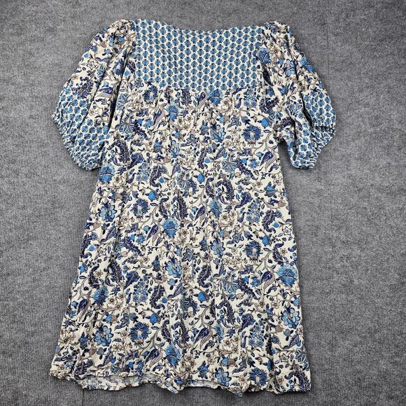 Knox Rose Dress Womens XL Blue Floral Boho Peasant Tassel Puff Sleeve Cottage - Picture 6 of 6